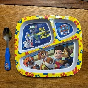 Paw Patrol Section Divided Melamine Plate For Kids, By Zak! With Spoon